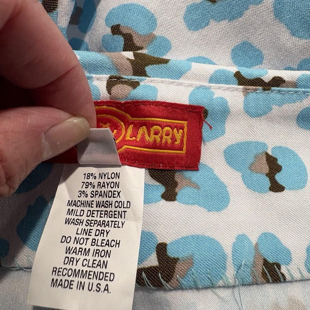 Krazy Larry Pants Women's 2 Blue Geometric All Over Print Stretch Flat Front EUC - Picture 5 of 9